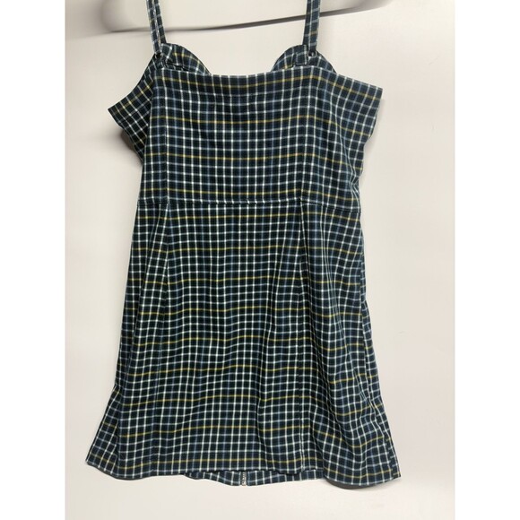 AEROPOSTALE Womens Small Plaid Zip Front Dress Spaghetti Strap Dark Academia Y2K - Picture 2 of 9